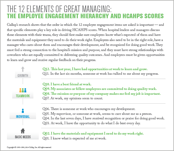 The 12 Elements of Great Managing: The Employee Engagement Hierarchy and HCAHPS Scores