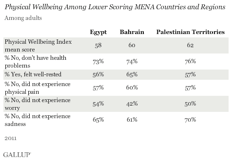 physical wellbeing among lower scoring MENA countries and regions
