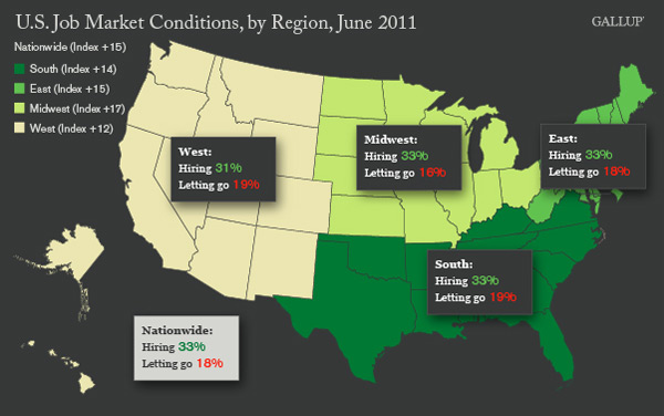 Map: U.S. Job Market Conditions, by Region, June 2011