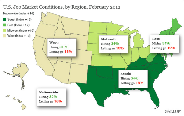 Map: U.S. Job Market Conditions, by Region, February 2012