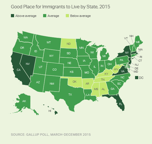 Good Place for Immigrants to Live, by State, 2015