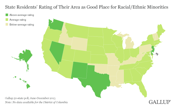 State Residents' Rating of Their Area as Good Place for Racial/Ethnic Minorities, June-December 2013