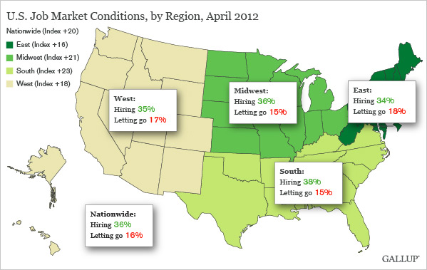 U.S. Job Market Conditions, by Region, April 2012