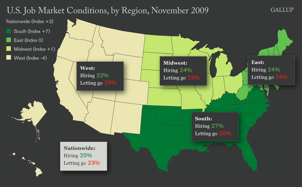 Map: U.S. Job Market Conditions, by Region, November 2009