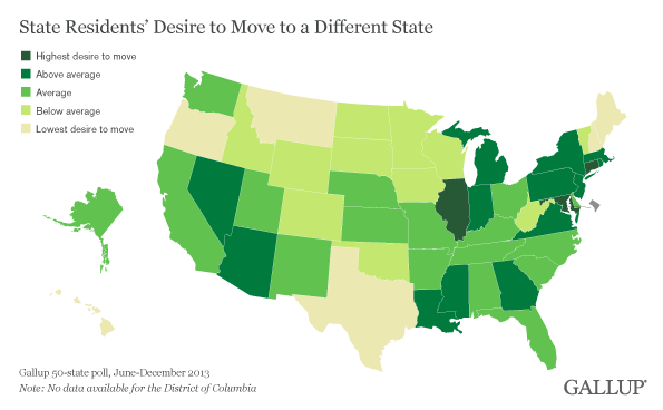 US map of State Residents' Desire to Move to a Different State