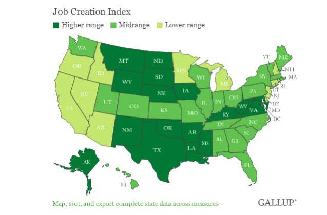 Job Creation Index - Map of the U.S. 