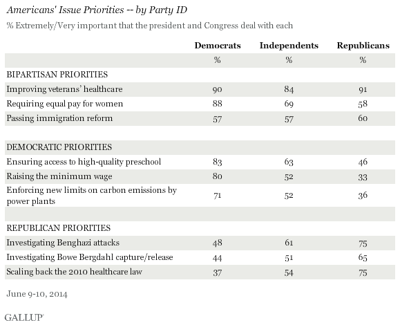 Americans' Issue Priorities -- by Party ID, June 2014