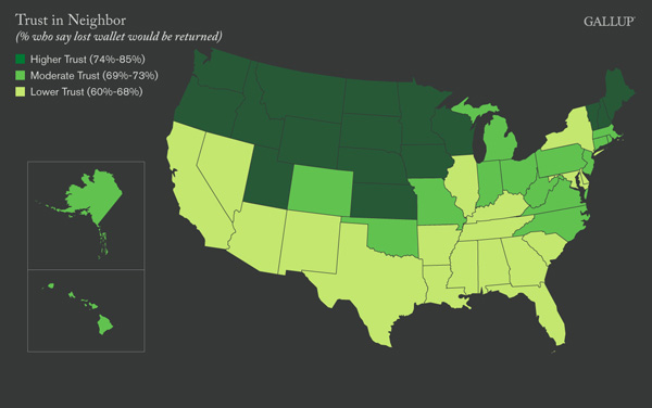 U.S. Map: Trust in Neighbor, by State