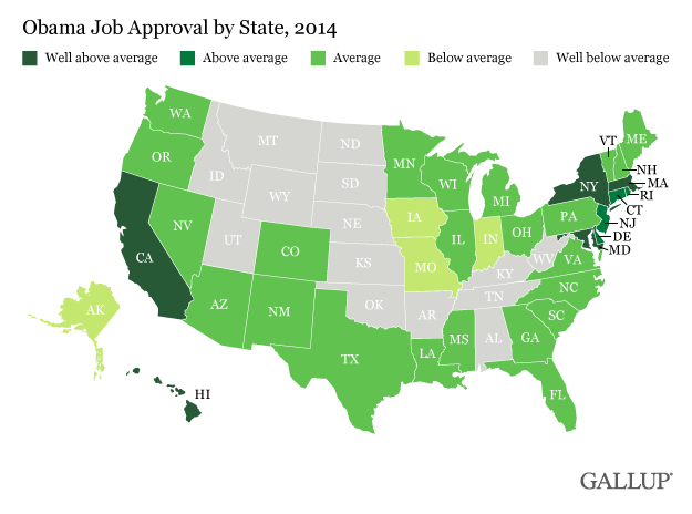 Obama Job Approval by State, 2014