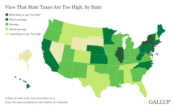 View That State Taxes Are Too High, by State, June-December 2013