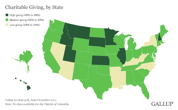 Map: Charitable Giving, by State, June-December 2013