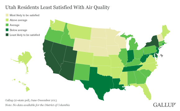 Map of Satisfaction With Area Air Quality, by State