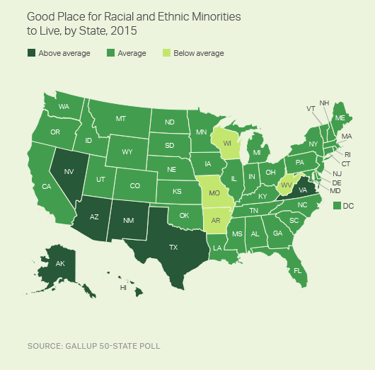 Good Place for Racial and Ethnic Minorities to Live, by State, 2015 (Map)