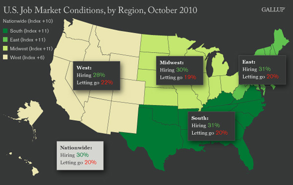 Map: U.S. Job Market Conditions, by Region, October 2010