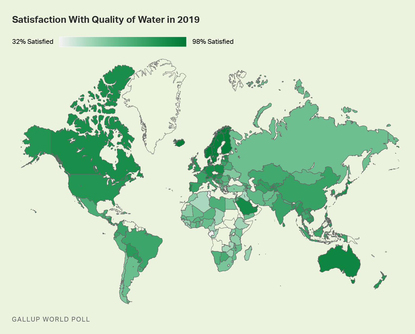 Worldwide satisfaction with water quality.