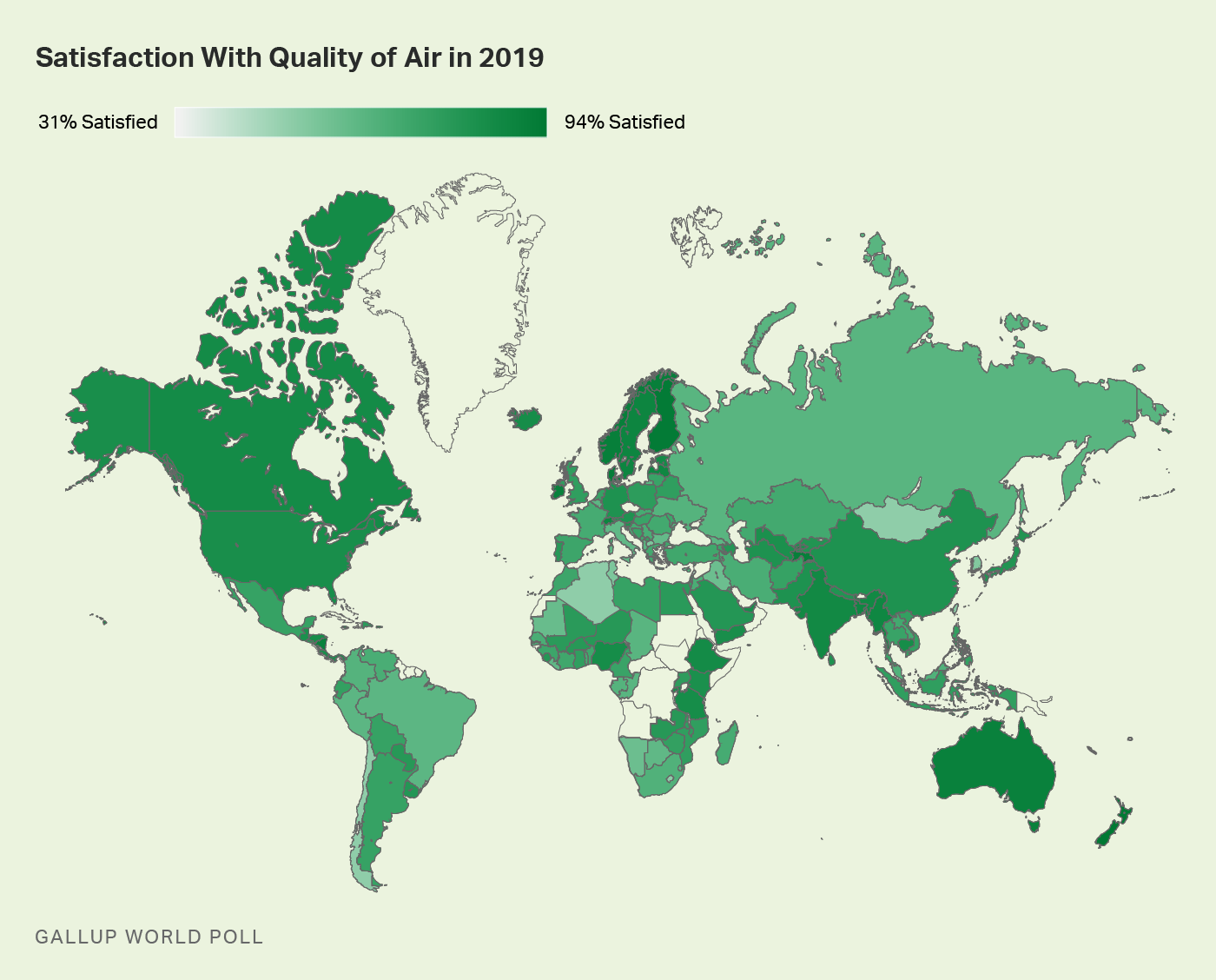 Worldwide satisfaction with air quality.