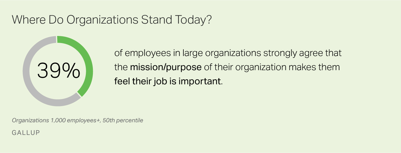 39% of employees say that the mission or purpose of their organization makes them feel their job is important.