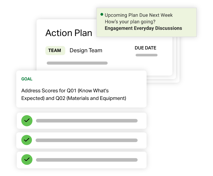 An action plan reminder and goal on Gallup Access.