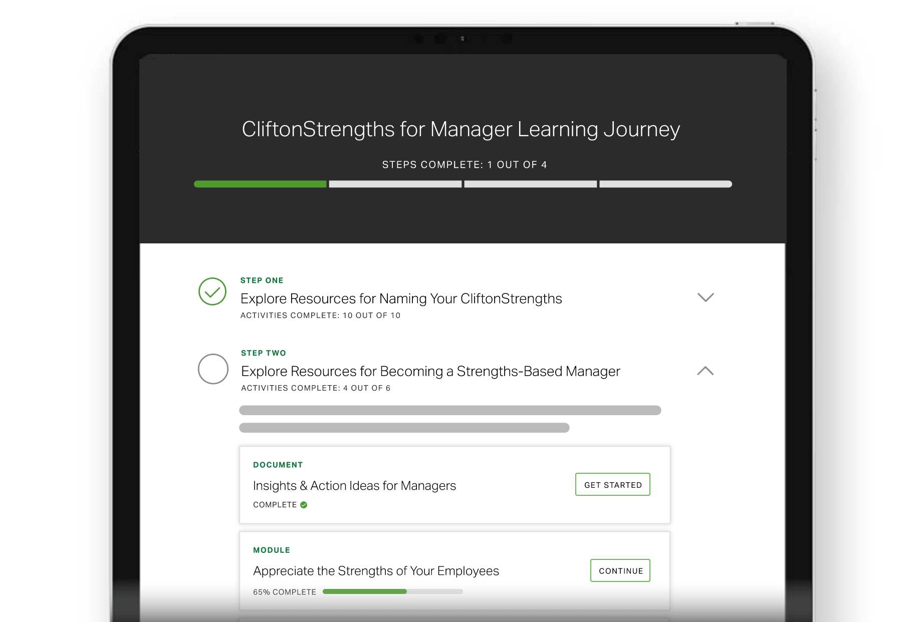 A professional development program on Gallup Access called a learning journey.