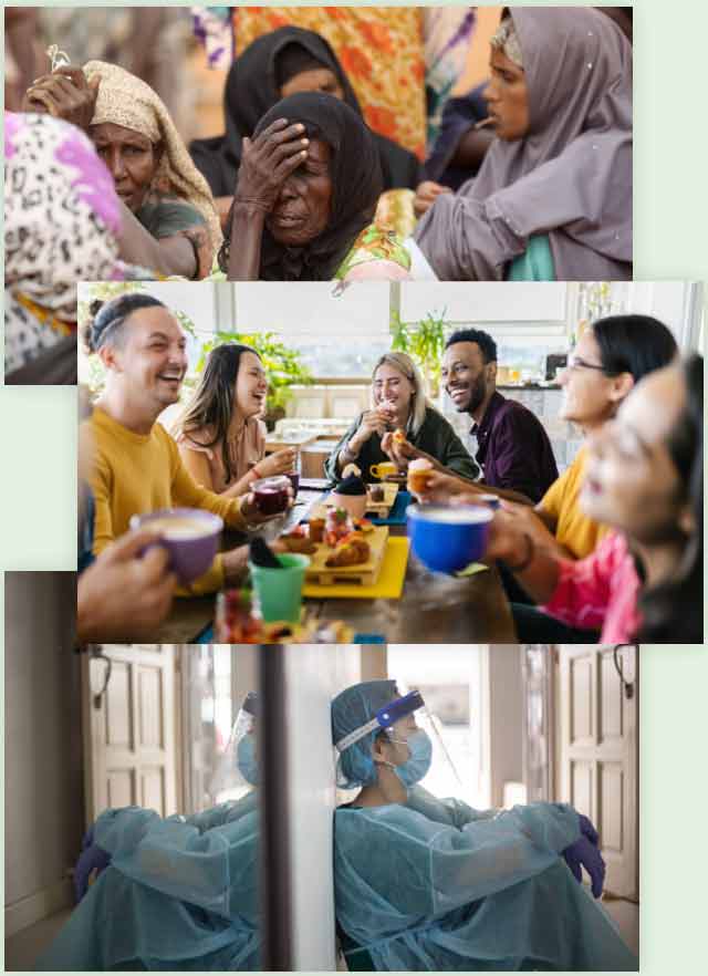 Descriptive image collage showing emotions in daily lives.