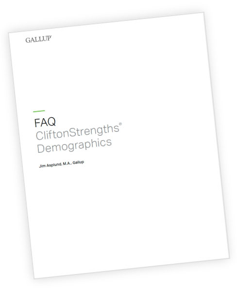A report cover for the CliftonStrengths Demographic Report.