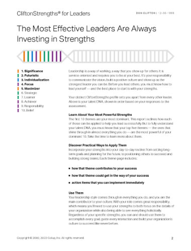 image of three pages from CliftonStrengths Managers report