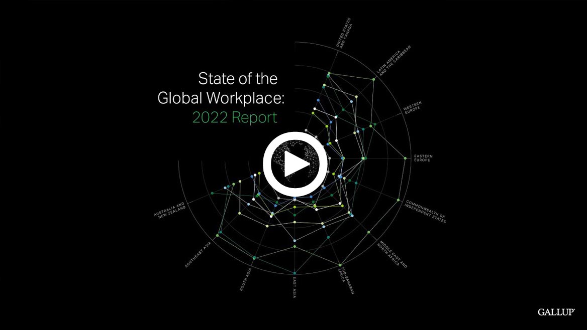 Video Thumbnail – State of the Global Workplace: 2022 Report with white play button