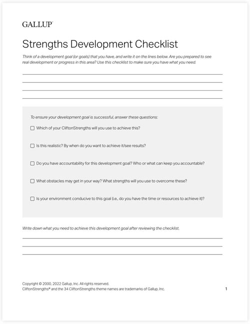 Screenshots of the Strengths Development Checklist