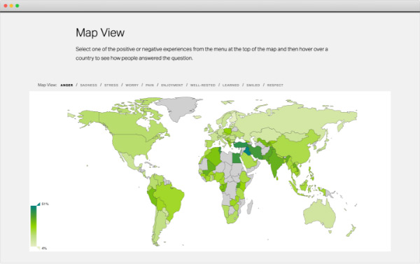 Screenshot of the Global Emotions Interactive map view