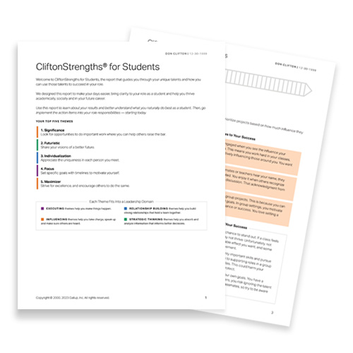 Cover of CliftonStrenghts for Students Report