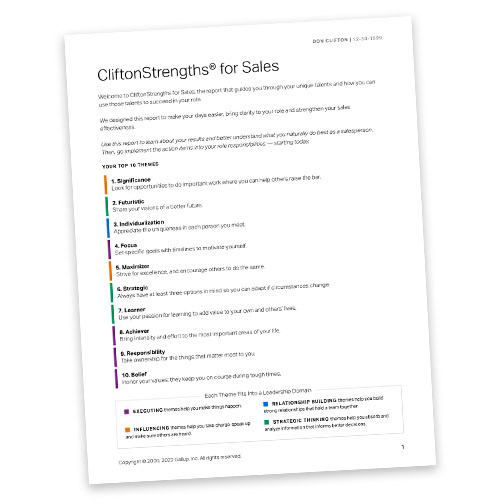 CliftonStrengths for Sales report