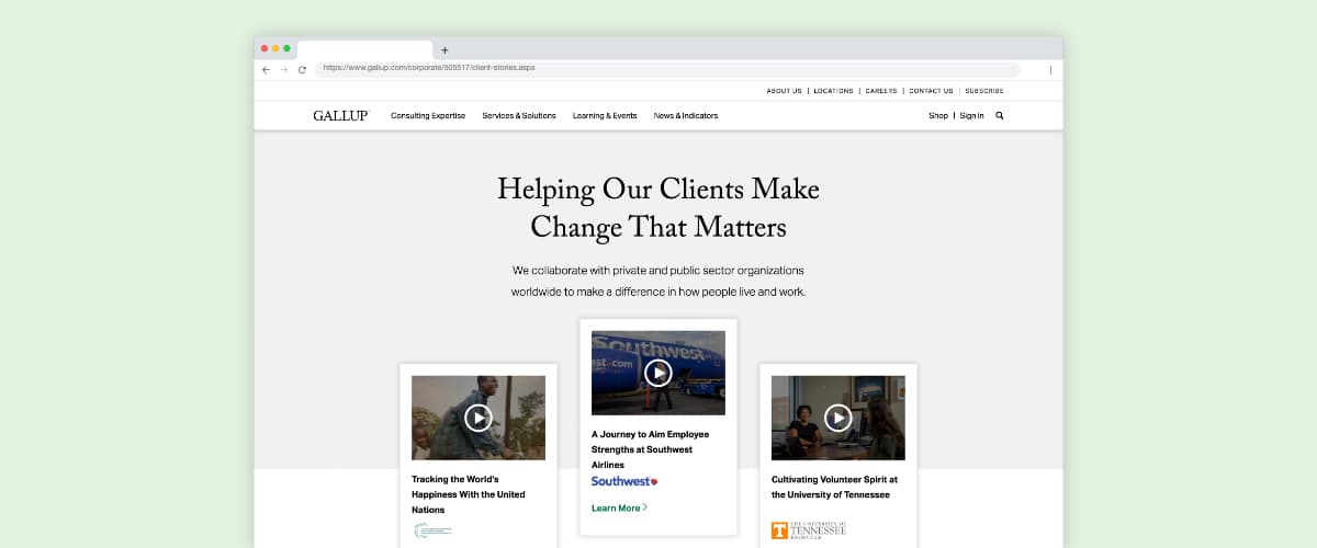 Screenshot from page: Helping Our Clients Make Change That Matters