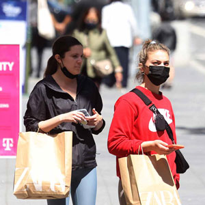 Masked Women Carrying Shopping Bags