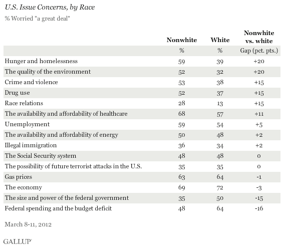 U.S. Issue Concerns, by Race, March 2012