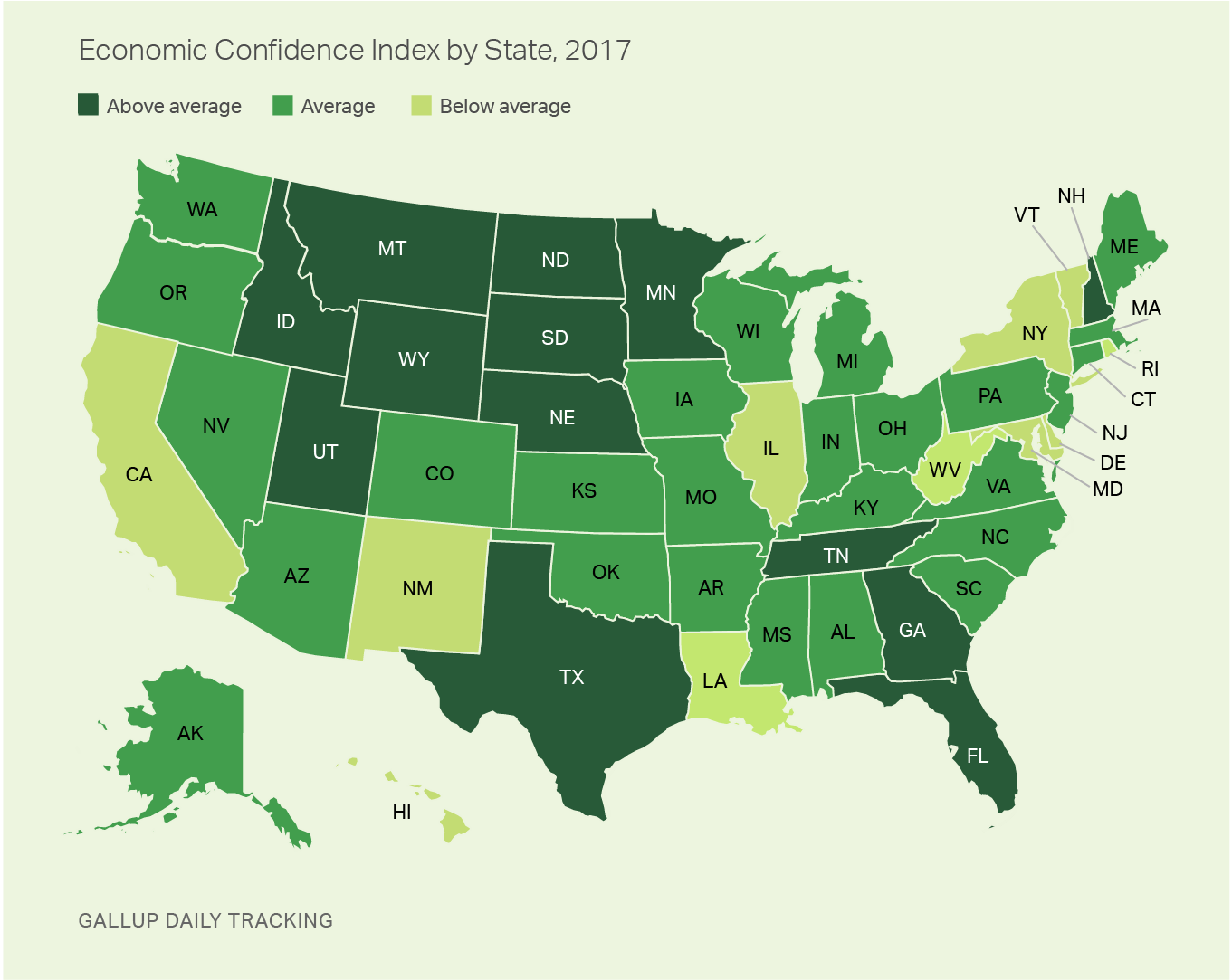 Map of Economic Confidence Index, by State