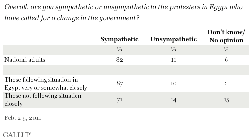 Overall, are you sympathetic or unsympathetic to the protesters in Egypt who have called for a change in the government? February 2011