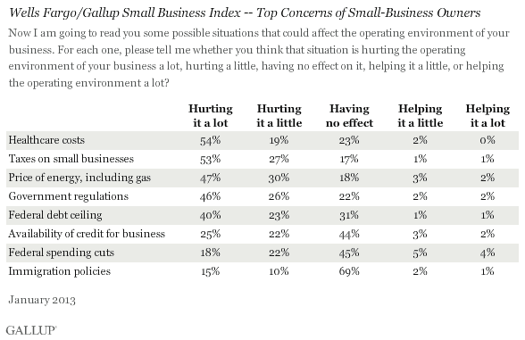 Wells Fargo/Gallup Small Business Index -- Top Concerns of Small-Business Owners, January 2013