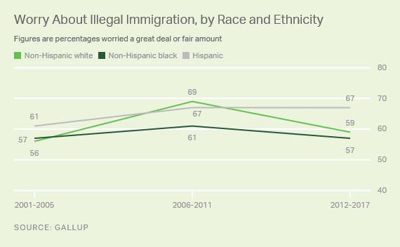 Trend: Worry About Illegal Immigration, by Race and Ethnicity