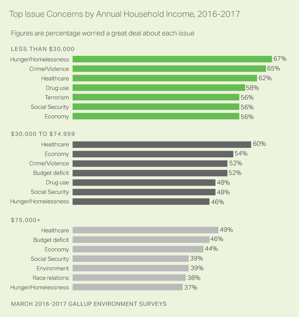 Top Issue Concerns by Annual Household Income, 2016-2017