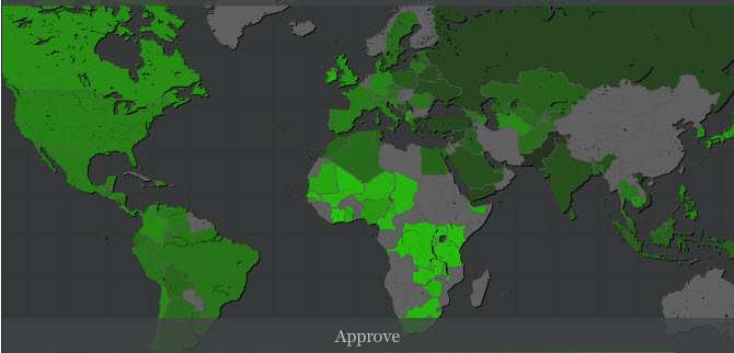 World Map - Approval of U.S. Leadership