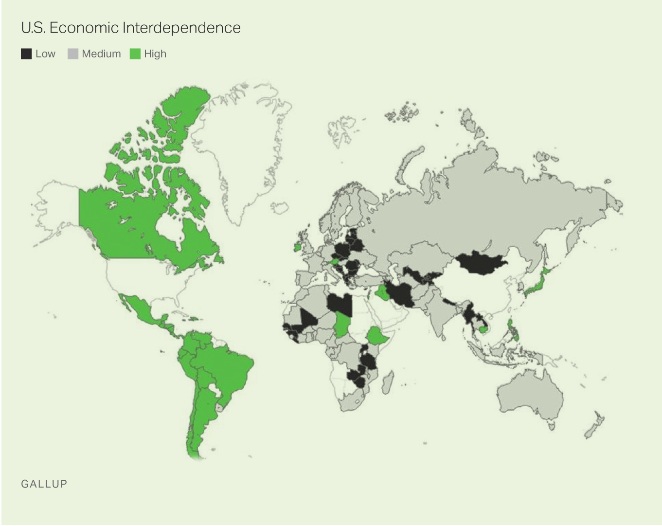 Map of Nations by Degree of U.S. Economic Interdependence